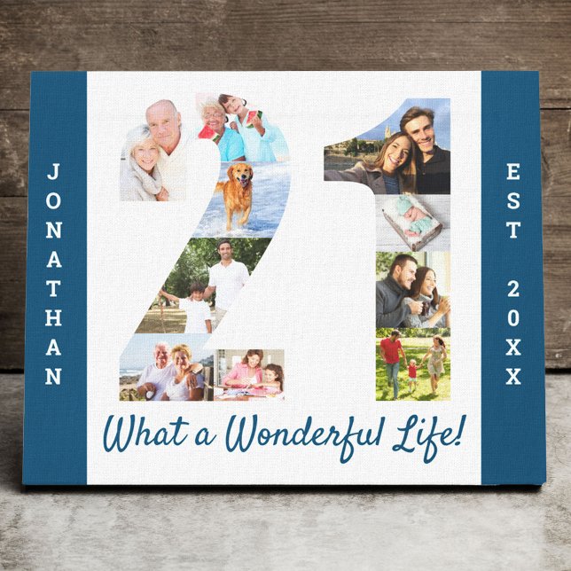 Photo Collage set in Number 21 Blue White Custom Canvas Print (Creator Uploaded)