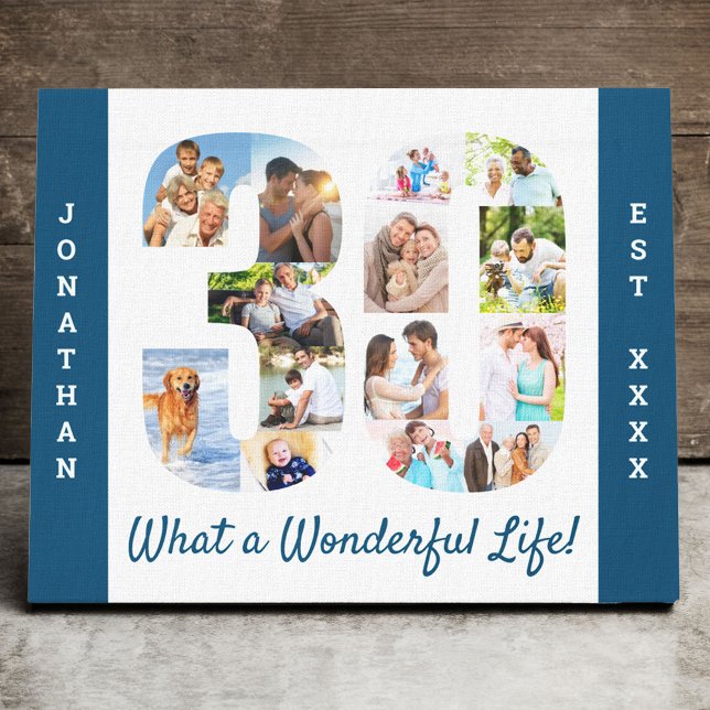 Photo Collage set in Number 30 Blue White Custom Canvas Print (Creator Uploaded)