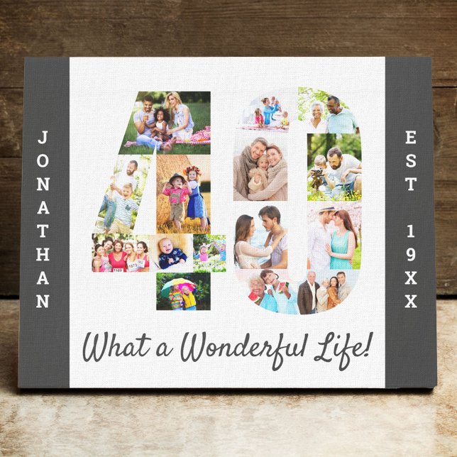 Photo Collage set in Number 40 Grey White Custom Canvas Print (Creator Uploaded)
