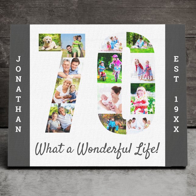 Photo Collage set in Number 70 Grey White Custom Canvas Print (Creator Uploaded)