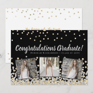 Photo Collage Silver Gold Confetti Graduation Card