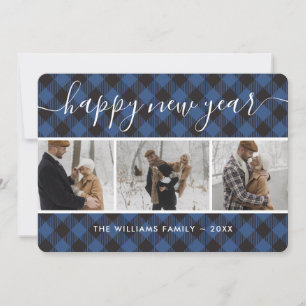 Photo Collage Simple Blue Happy New Year Card