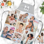 Photo Collage Simple Elegant Picture Apron<br><div class="desc">This personalized apron features a simple 7-photo collage with a gray panel at the top, showcasing a white initial and black script name monogram for a clean, classic look. The collage wraps the apron with your favorite images—whether it’s family memories, vacation snapshots, pets, or everyday moments. Perfect for Mother’s Day,...</div>