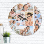 Photo Collage Simple Elegant Picture Large Clock<br><div class="desc">This personalized clock features a simple 8-photo collage, making it a fun and meaningful keepsake for any occasion. Each photo slot lets you highlight favorite memories—whether it’s family moments, vacation snapshots, pets, friends, or anything else you love. A great gift for Father’s Day, Mother’s Day, birthdays, Christmas, or just because....</div>