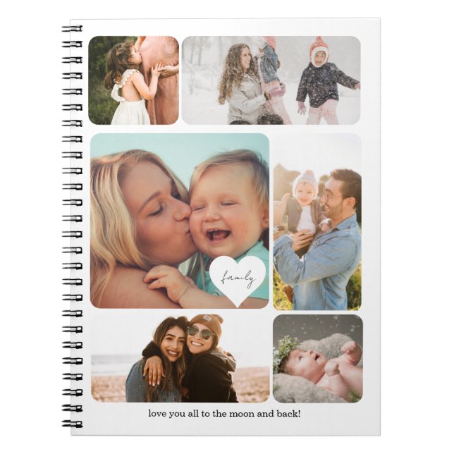 Photo Collage Simple Family Mom Dad Kids Diary Notebook (Front)