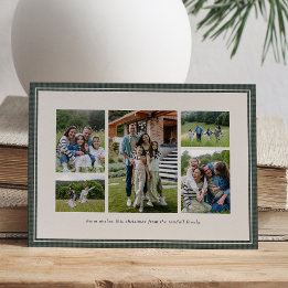 Photo collage simple green frame family Christmas Holiday Card