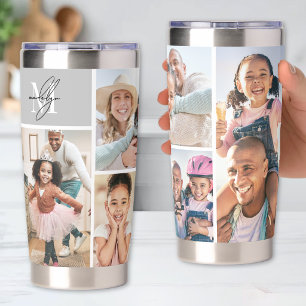 Photo Collage Simple Monogram Picture Insulated Tumbler