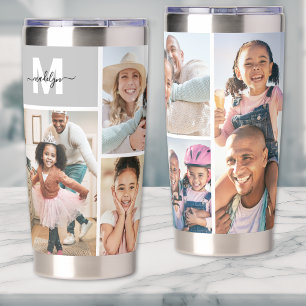 Photo Collage Simple Monogram Picture Insulated Tumbler