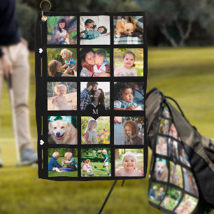 Photo collage simple monogram picture personalized golf towel