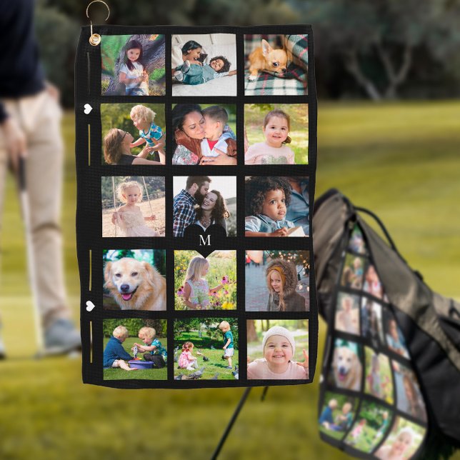 Photo collage simple monogram picture personalized golf towel (Creator Uploaded)