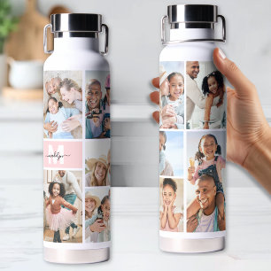 Photo Collage Simple Monogram Picture Water Bottle