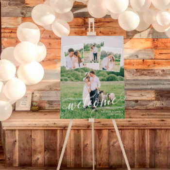 Photo Collage Swirly Welcome Wedding Foam Board by Paperpaperpaper at Zazzle