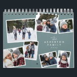 Photo collage teal family scrapbook  calendar<br><div class="desc">With a variety of photo shapes, sizes and layouts, this photo calendar makes a perfect family gift. The cover features a collage of 7 photos scattered scrapbook style on a teal background. The photos surround type that can be customized with your family name. Makes a great grandparent or parent gift!...</div>