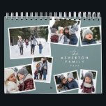 Photo collage teal family scrapbook  calendar<br><div class="desc">With a variety of photo shapes, sizes and layouts, this photo calendar makes a perfect family gift. The cover features a collage of 7 photos scattered scrapbook style on a teal background. The photos surround type that can be customized with your family name. Makes a great grandparent or parent gift!...</div>