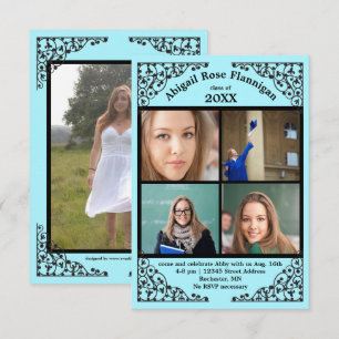 Photo Collage Teal Lace - 3x5 Grad Announcement