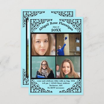 Photo Collage Teal  Lace - 3x5 Grad Announcement by Midesigns55555 at Zazzle