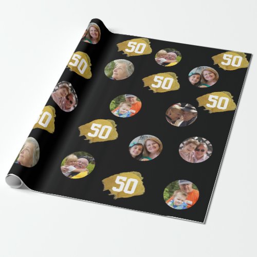 Photo Collage Template 50th birthday party Wrapping Paper