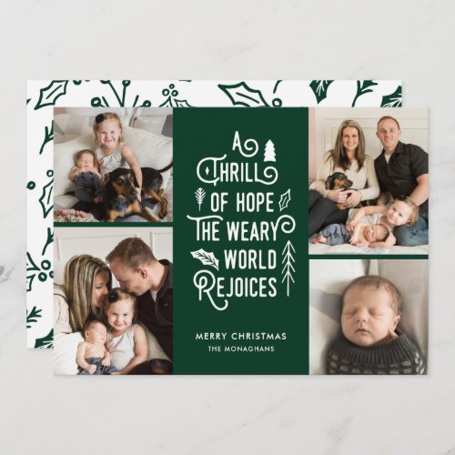 Photo Collage Thrill Of Hope Photo Christmas Green Holiday Card
