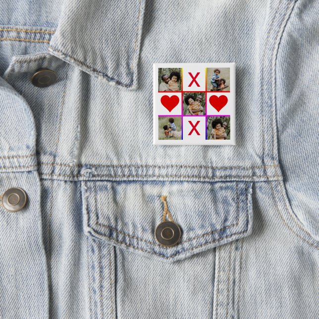 Photo Collage Tic Tac Toe Hugs Kisses Fathers Day Button (In Situ)