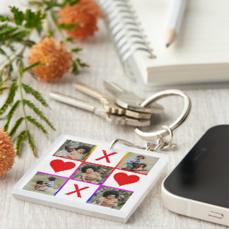 Photo Collage Tic Tac Toe Hugs Kisses Fathers Day Keychain