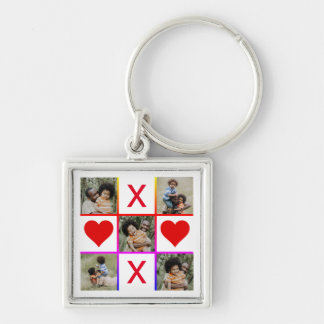 Photo Collage Tic Tac Toe Hugs Kisses Fathers Day Keychain
