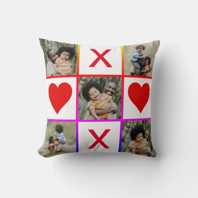 Photo Collage Tic Tac Toe Hugs Kisses Fathers Day Throw Pillow (Front)