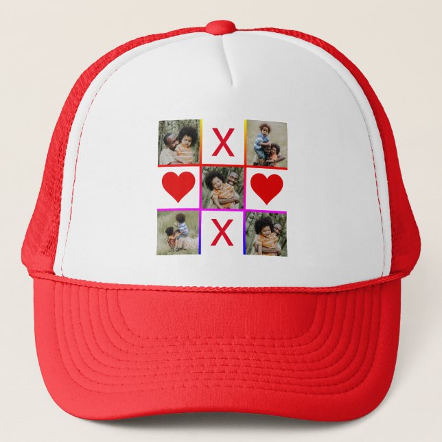 Photo Collage Tic Tac Toe Hugs Kisses Fathers Day Trucker Hat (Front)