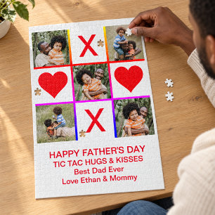 Photo Collage Tic Tac Toe Hugs Kisses Fathers LG Jigsaw Puzzle