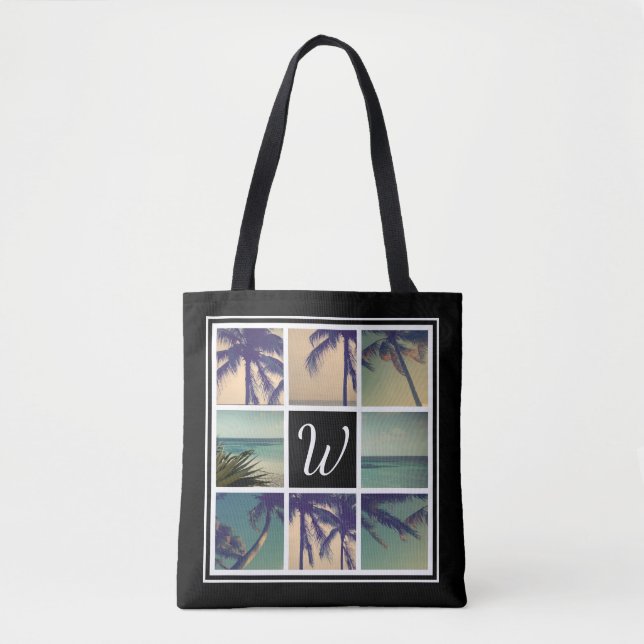 Photo collage tote bag with custom name monogram (Front)