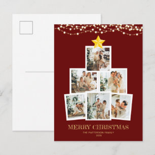 Photo Collage Tree Red String lights Christmas Holiday Postcard
