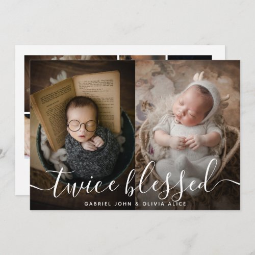 Photo Collage Twice Blessed Overlay Twins Birth Announcement