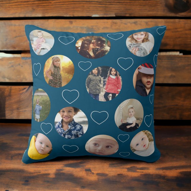 Photo Collage Unique Heart and Circle Template Throw Pillow (Creator Uploaded)