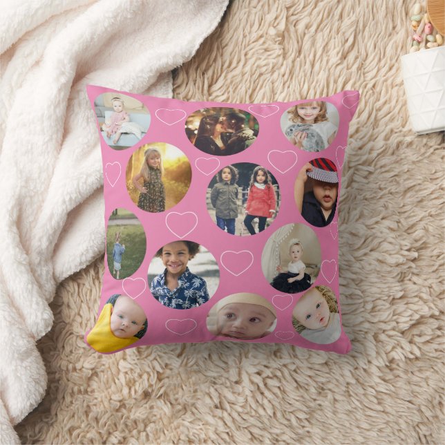 Photo Collage Unique Heart and Circle Template Throw Pillow (Blanket)
