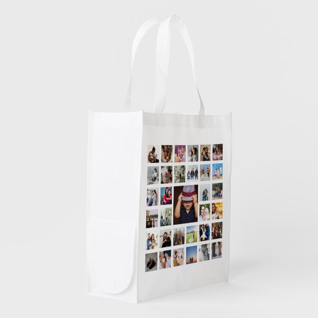 Photo Collage Unique Personalized 33 Photo Grocery Bag (Front Side)