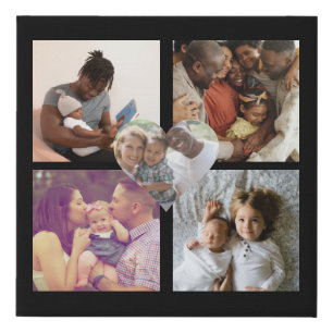 Photo Collage Unique Personalized 5 Photo Heart Faux Canvas Print