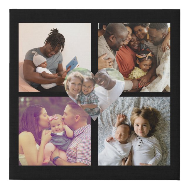 Photo Collage Unique Personalized 5 Photo Heart Faux Canvas Print (Front)