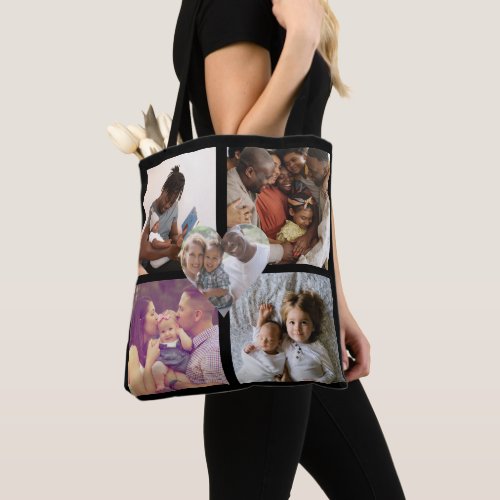 Photo Collage Unique Personalized 5 Photo Heart  Tote Bag