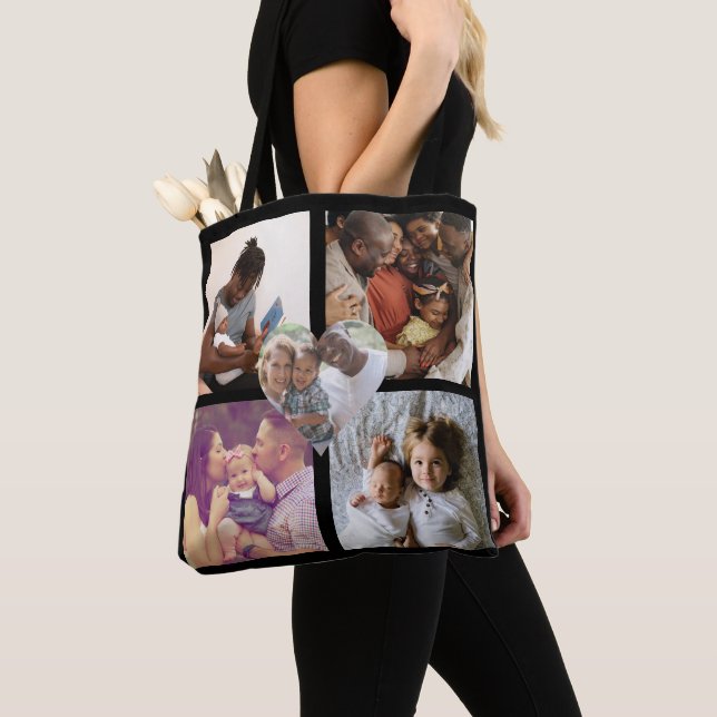 Photo Collage Unique Personalized 5 Photo Heart  Tote Bag (Close Up)