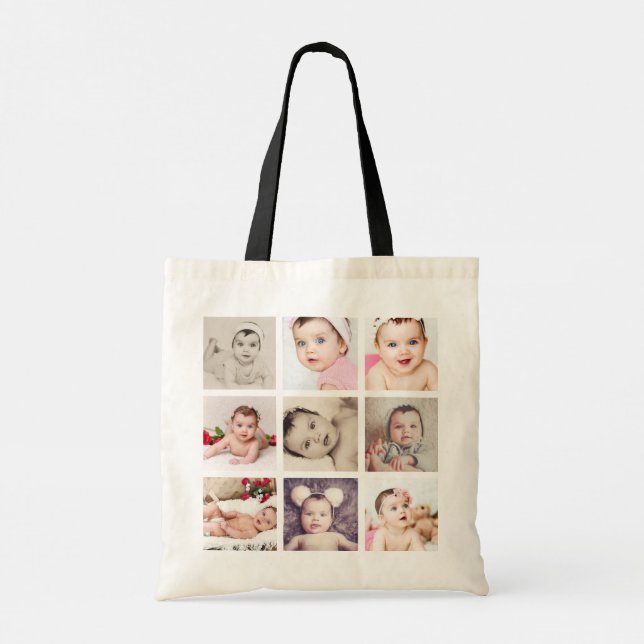 Photo Collage Unique Personalized 9 Photo 2 sided Tote Bag (Back)