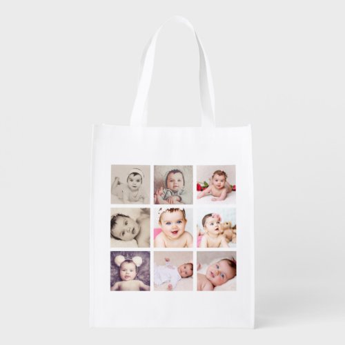 Photo Collage Unique Personalized 9 Photo Grocery Bag