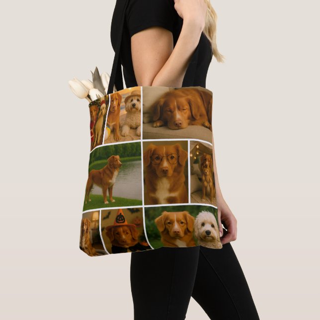 Photo Collage Unique Personalized 9 Photo Tote Bag (Close Up)