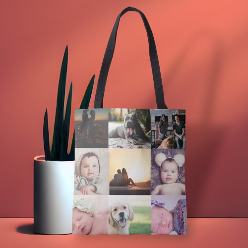 Photo Collage Unique Personalized 9 Photo Tote Bag