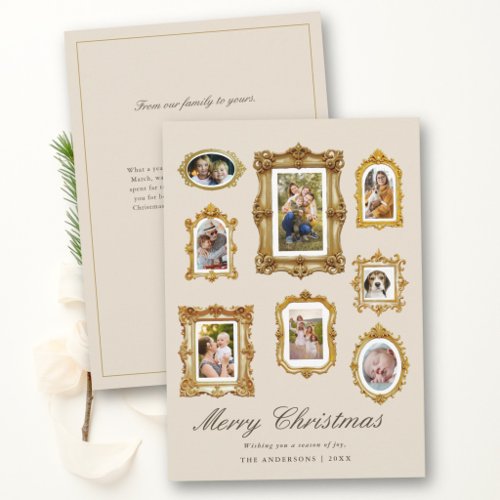 Photo Collage Vintage Frames Neutral Christmas Holiday Card
