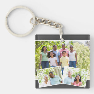 Photo Collage w. 3 Family Photos - Charcoal Grey Keychain