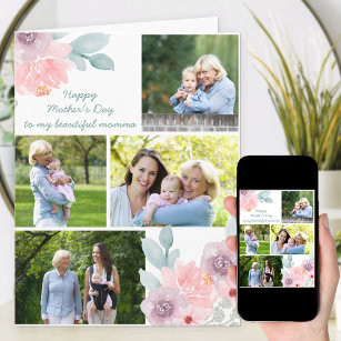 Photo Collage Watercolor Soft Floral Editable Card