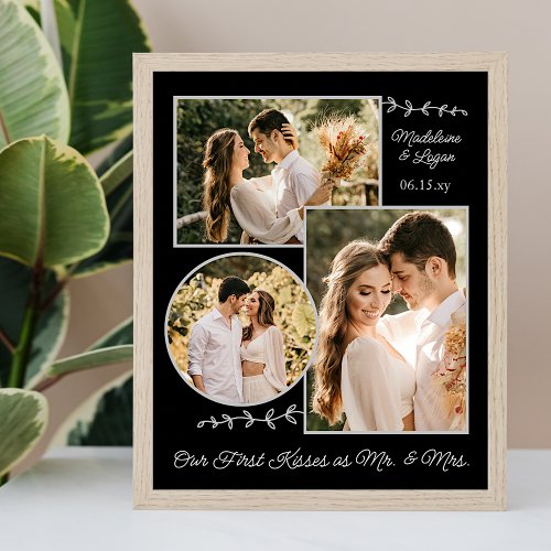 Photo Collage Wedding Couple Custom Mr Mrs Kisses Poster