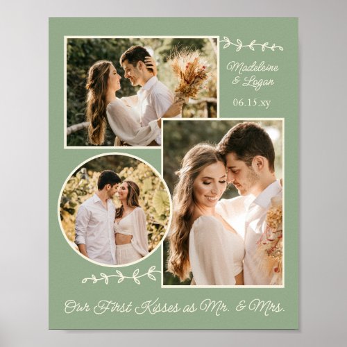 Photo Collage Wedding Couple Custom Mr Mrs Sage Poster