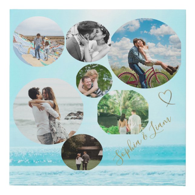 Photo Collage Wedding Engagement Memories Faux Canvas Print (Front)
