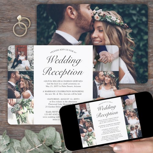 Photo Collage Wedding Reception Elegant Elopement Invitation