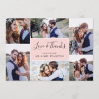 Photo Collage Wedding Thank You Flat Card | Blush